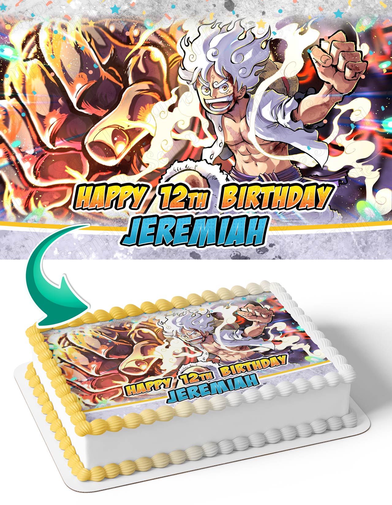 Piece Kids Luffy Monkey D Luffy Gear 5 Edible Cake Topper