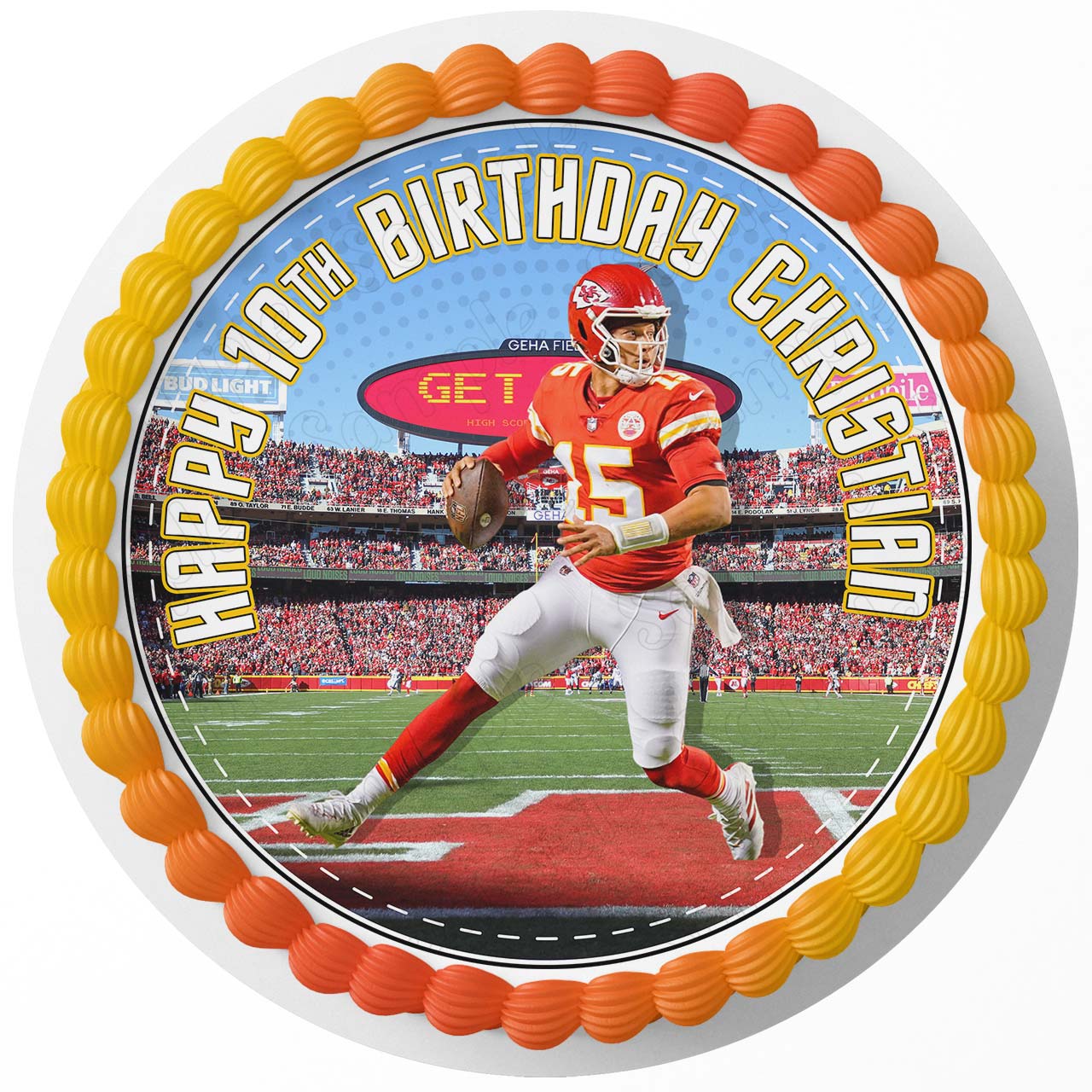 Patrick Mahomes Chiefs Round – Icing Sheet Birthday - Personalized Edible Cake Topper | Custom Icing Sheet | Birthday Cake Decoration