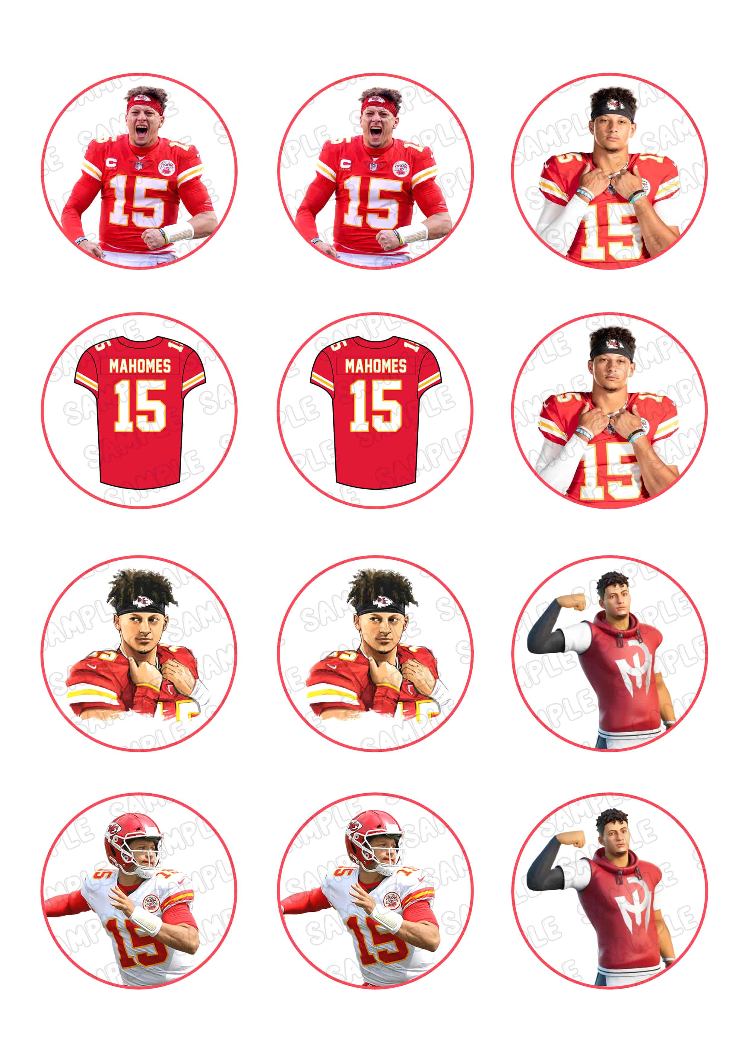 Patrick Mahomes Edible Cupcake Toppers – Round Icing Sheet Birthd - Edible Cake Topper | Icing Sheet | Birthday Cake Decoration