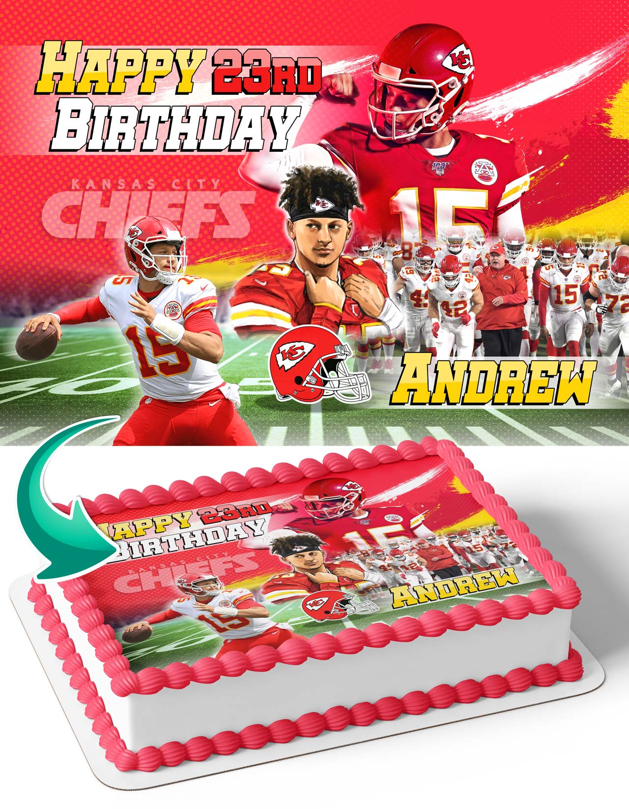 Patrick Mahomes Kansas City Chiefs Edible Cake Topper