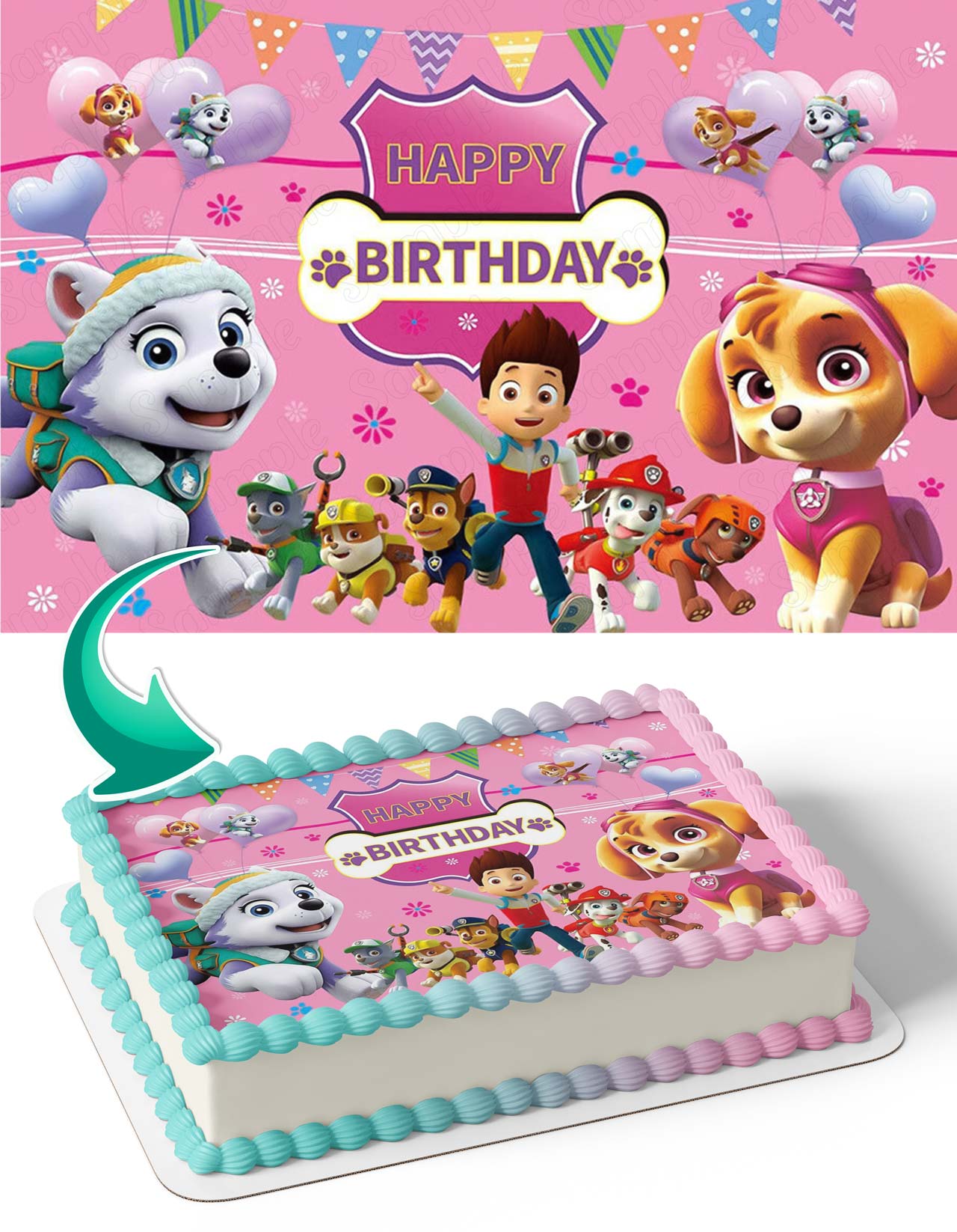 Puppies Patrol GirlsSkye Everest Ballons Pink Edible Cake Topper