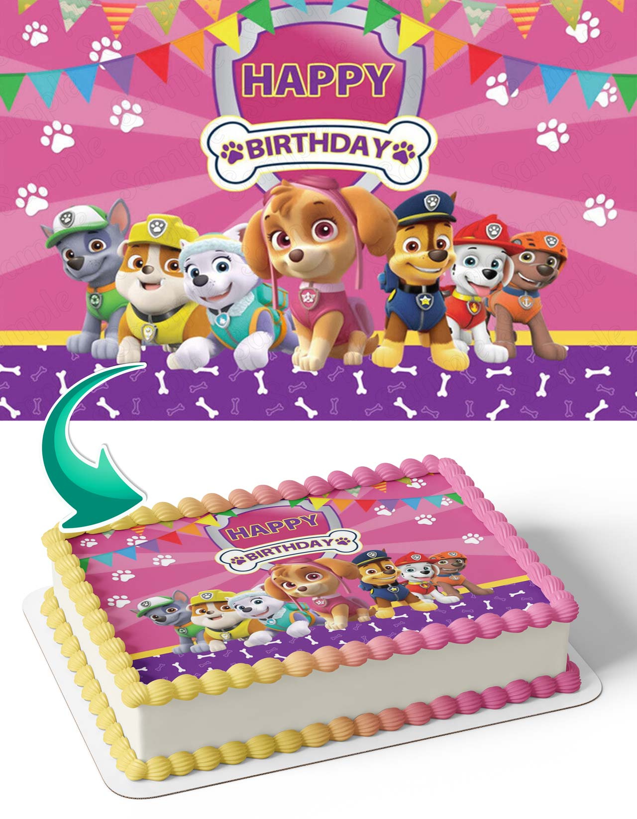 Puppies Patrol Girls Pink PB Edible Cake Topper