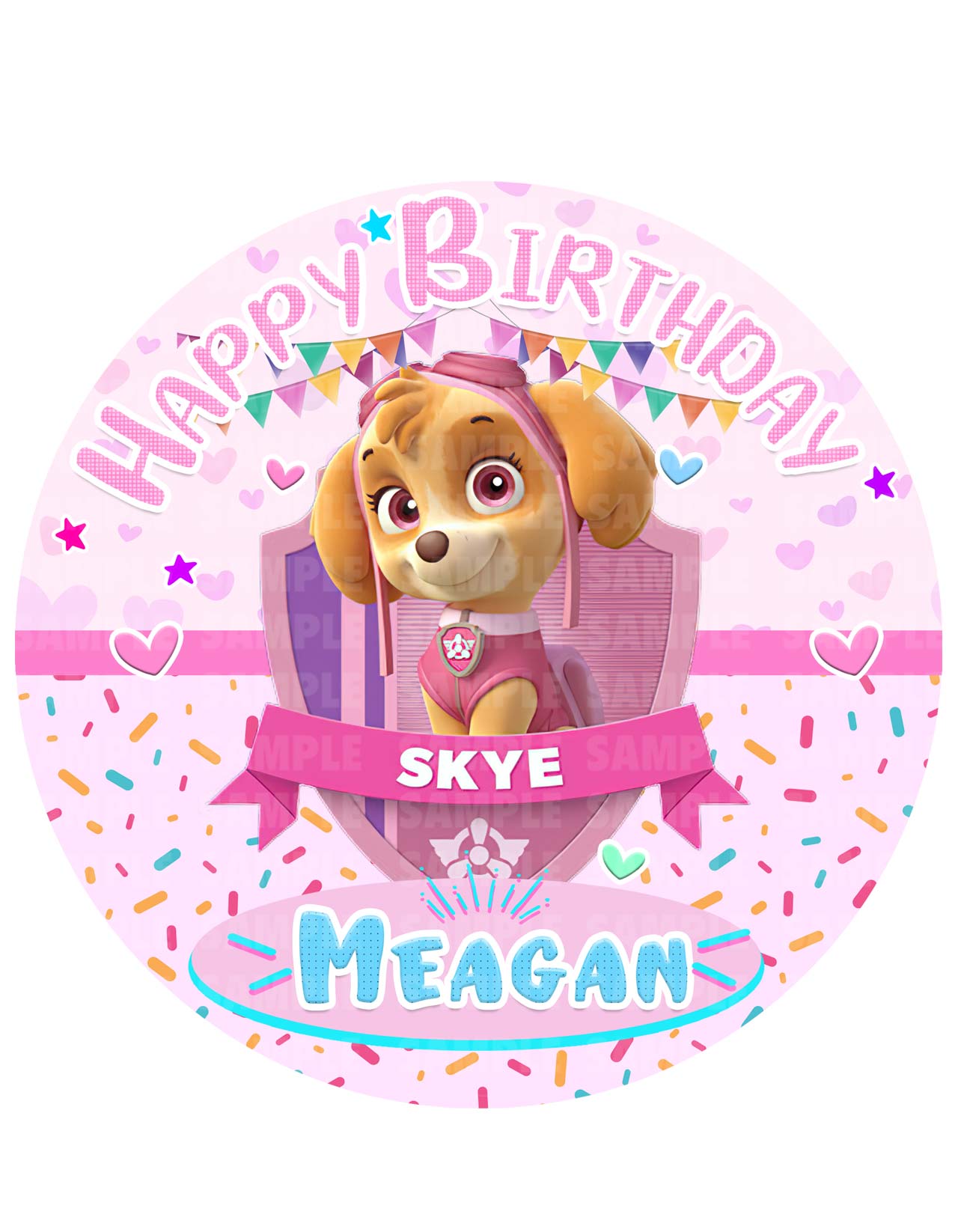 Paw Patrol Skye Girl Puppy Cute Patrol Round – Icing Sheet Birthd - Personalized Edible Cake Topper | Custom Icing Sheet | Birthday Cake Decoration