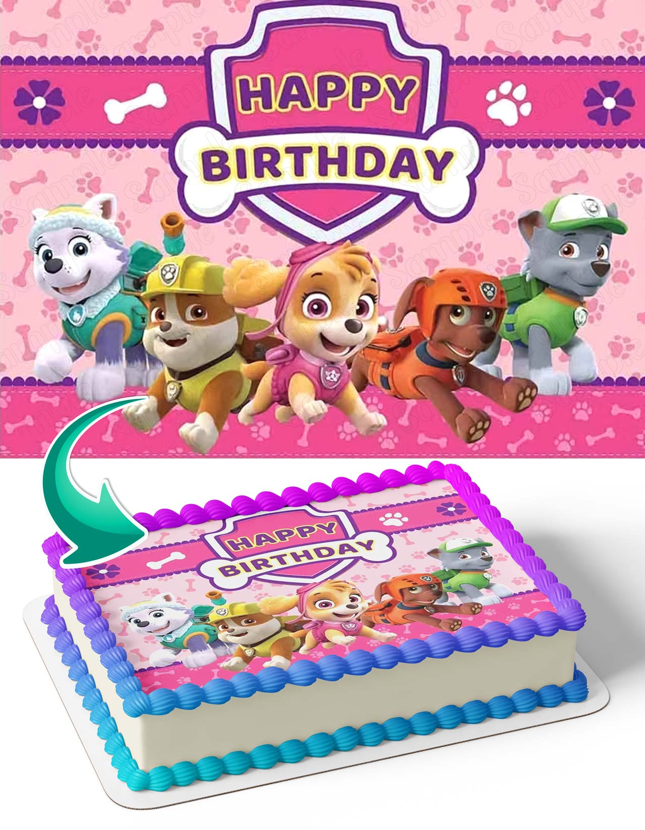 Puppies Patrol Skye Pup and Friends Pink Purple Girls PPS Edible Cake Topper