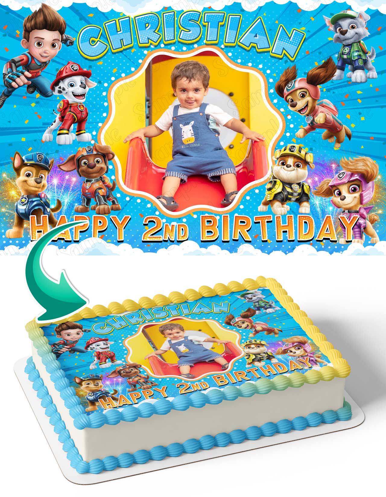 Puppies Patrol Super Heroes Pups The Movie Photo Frame – Birthday - Personalized Edible Cake Topper | Custom Icing Sheet | Birthday Cake Decoration