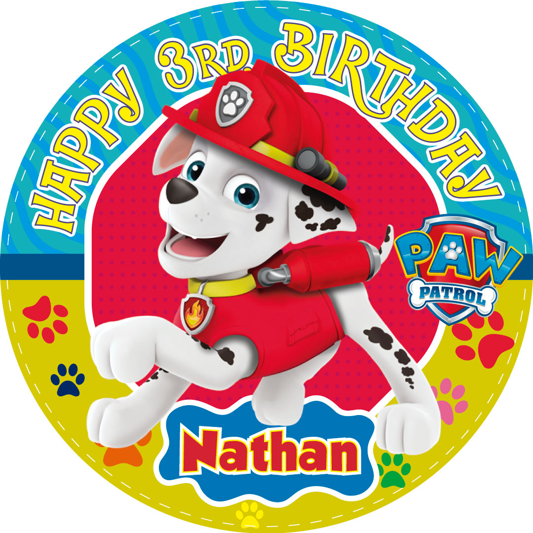 Pawpatrol MARSHALL Kids Boys Girls Patrol Round – Icing Sheet Birthday - Personalized Edible Cake Topper | Custom Icing Sheet | Birthday Cake Decoration