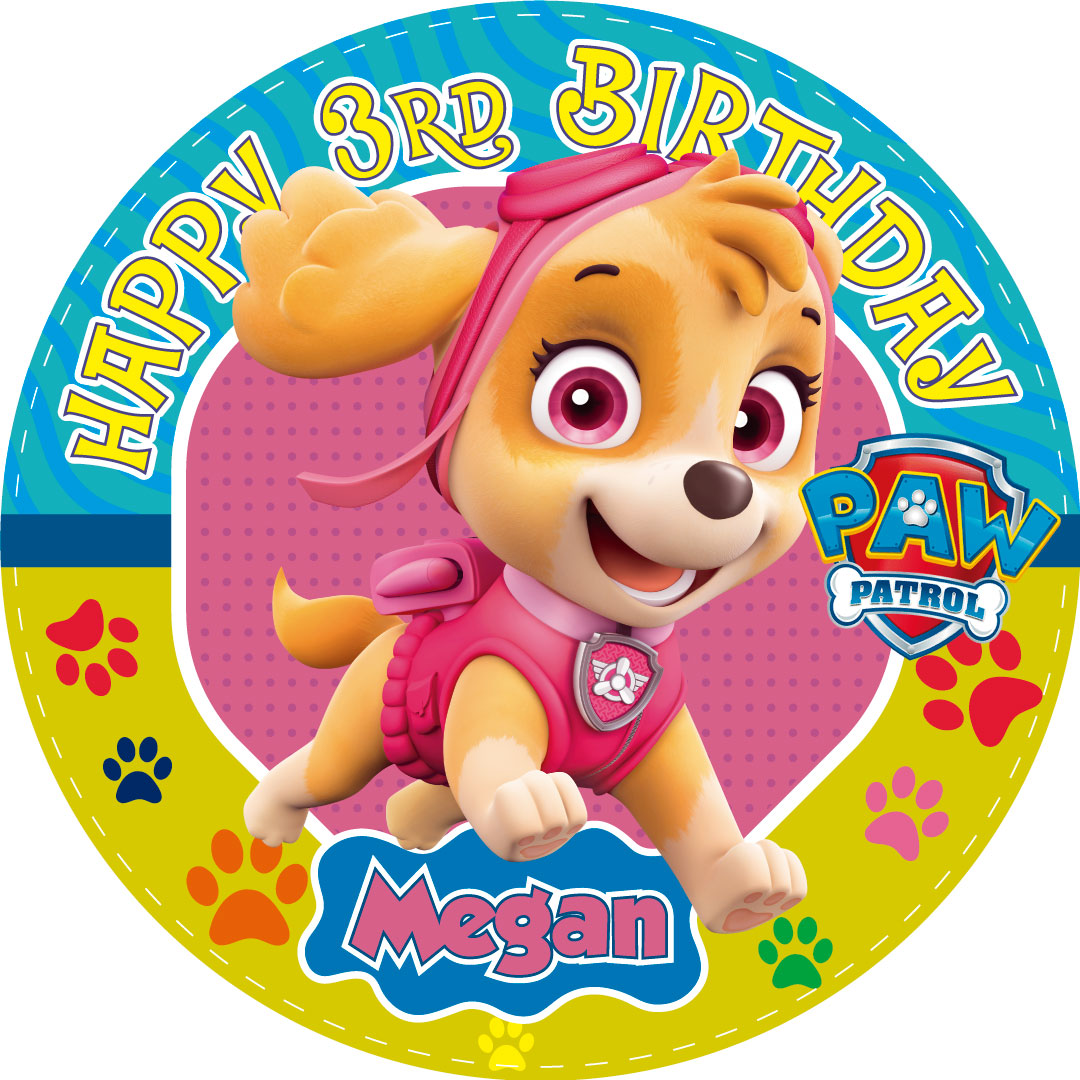 Paw Patrol Skye Kids Girls Round – Icing Sheet Birthday - Personalized Edible Cake Topper | Custom Icing Sheet | Birthday Cake Decoration