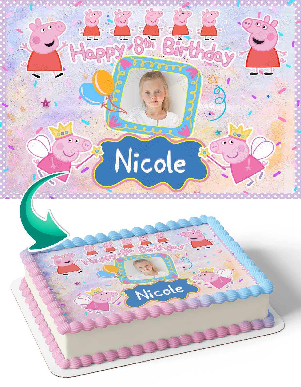 Peppa Pink Pig Cute Photo Frame – Birthday Image - Personalized Edible Cake Topper | Custom Icing Sheet | Birthday Cake Decoration
