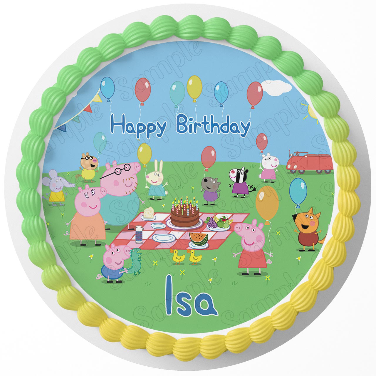 Pink Pig Family Kids Fun Round – Icing Sheet Birthday - Personalized Edible Cake Topper | Custom Icing Sheet | Birthday Cake Decoration