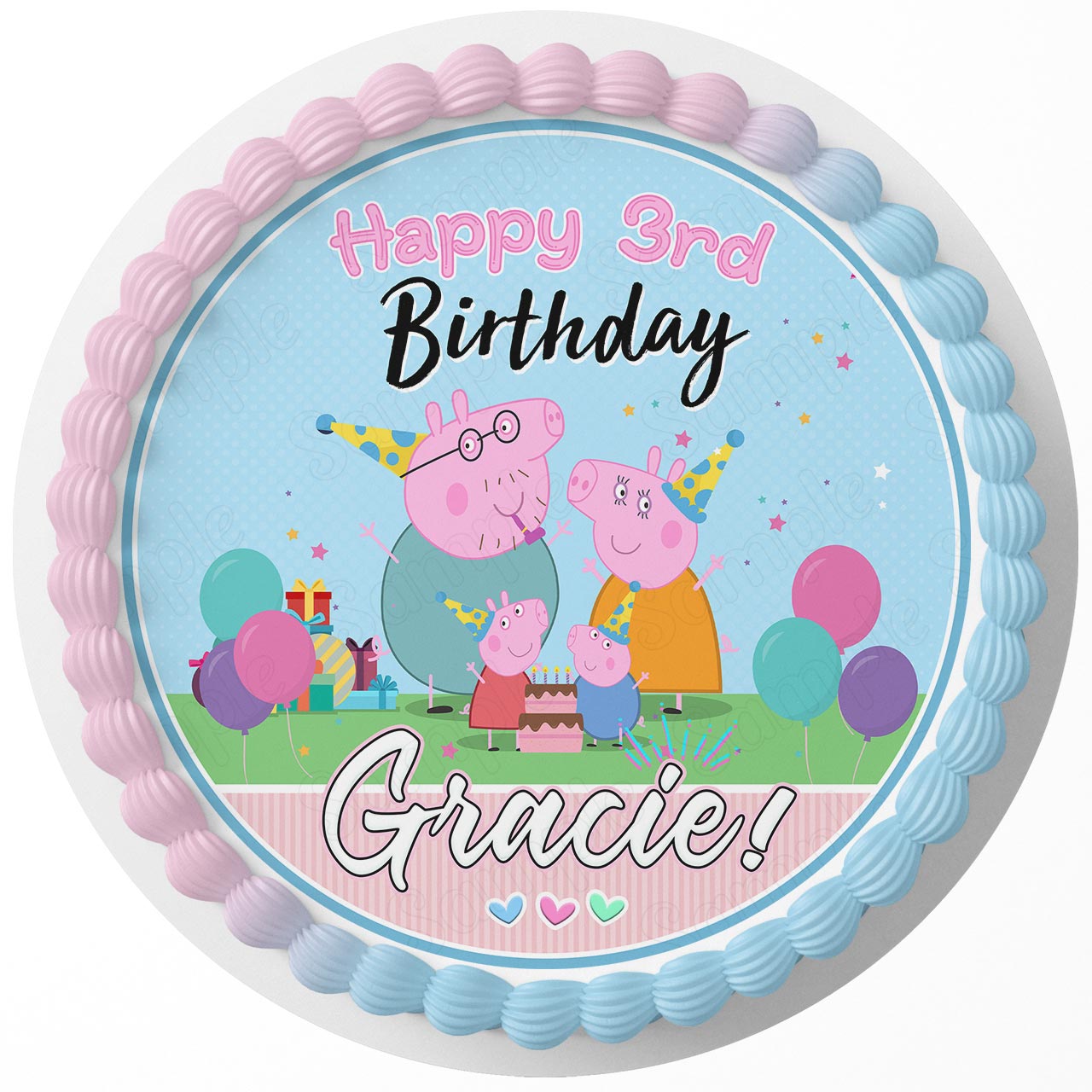 Pink Pig Kids Fun Girls Family Round – Icing Sheet Birthday - Personalized Edible Cake Topper | Custom Icing Sheet | Birthday Cake Decoration