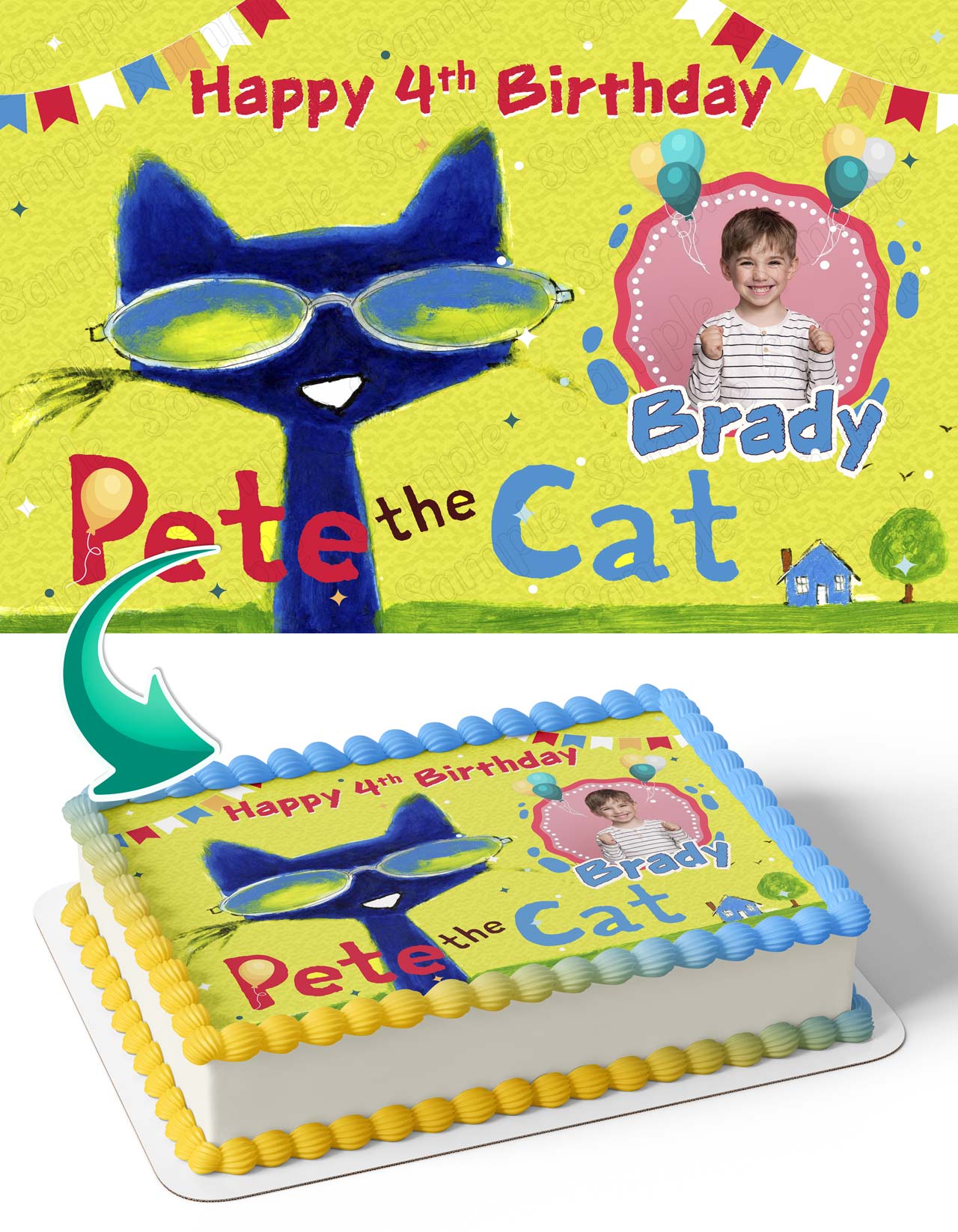 Peete The Cat Photo Frame – Birthday Image - Personalized Edible Cake Topper | Custom Icing Sheet | Birthday Cake Decoration | Photo Cake Image