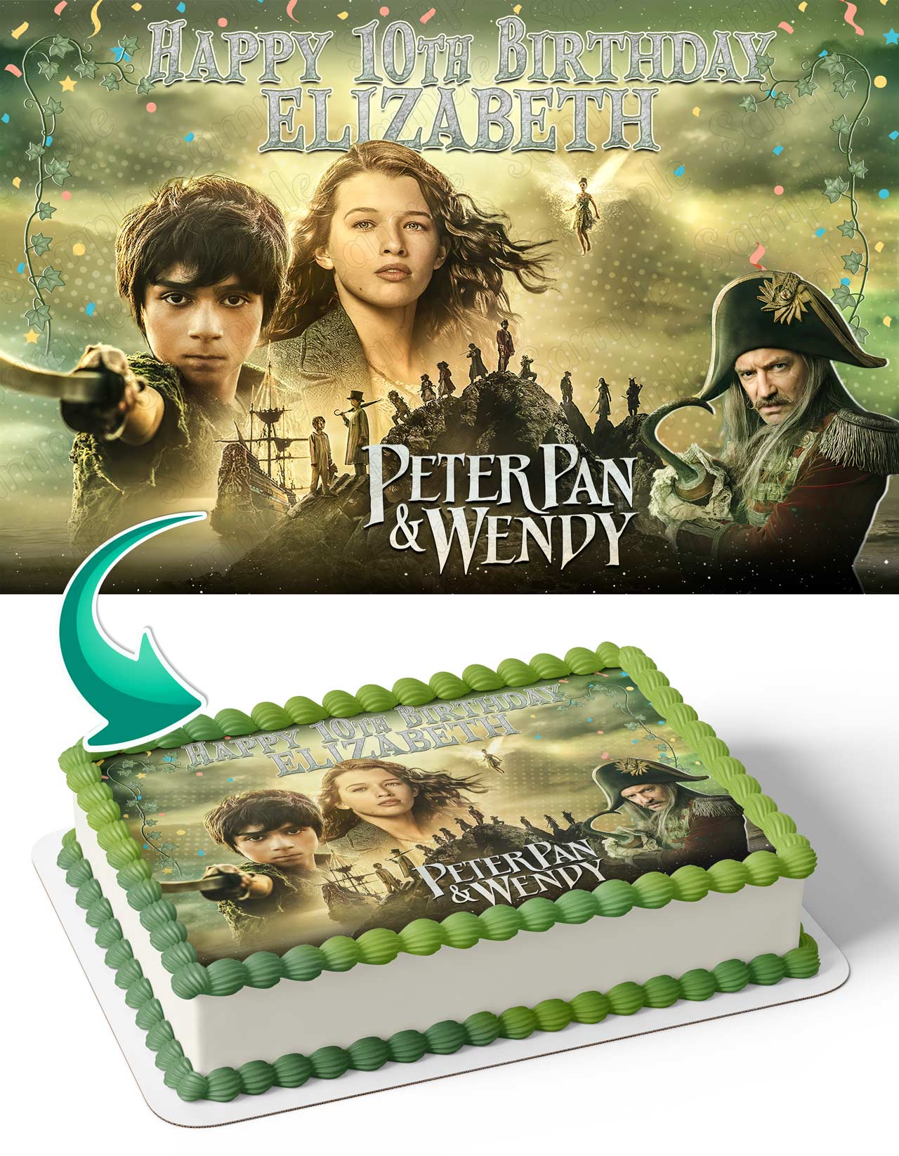 Peter Pan Wendy Themed Edible Cake Topper