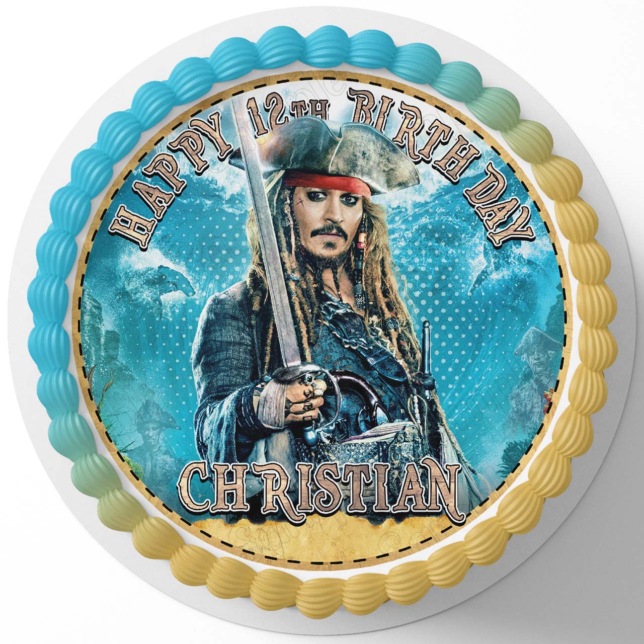 Pirates of the Caribbean PR Round – Icing Sheet Birthday - Personalized Edible Cake Topper | Custom Icing Sheet | Birthday Cake Decoration