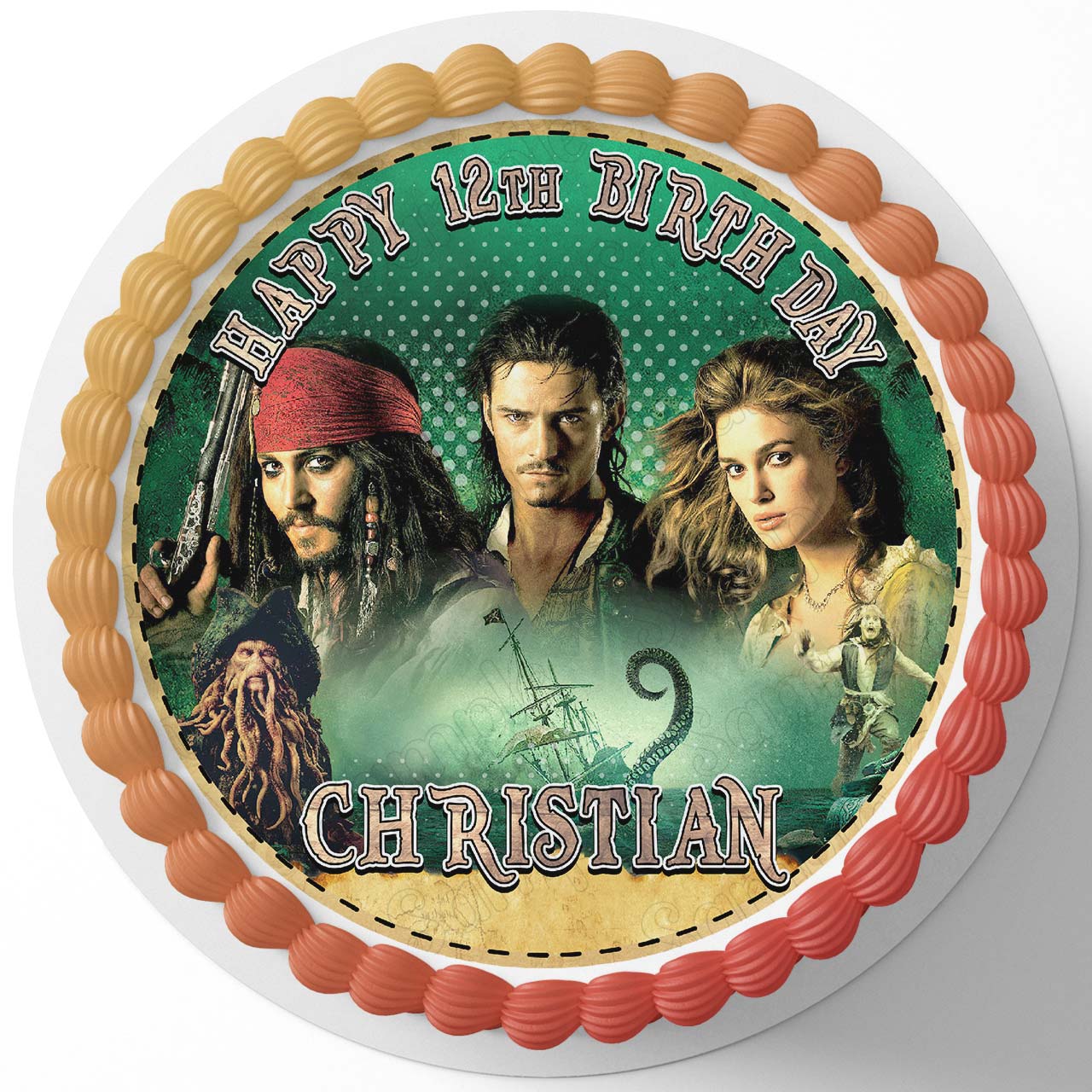Pirates of the Caribbean Round – Icing Sheet Birthday - Personalized Edible Cake Topper | Custom Icing Sheet | Birthday Cake Decoration