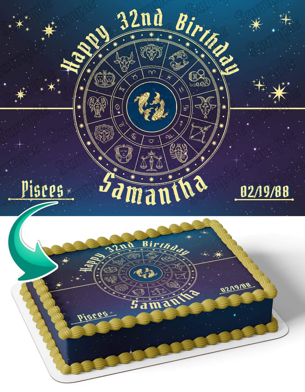 Pisces Horoscope Astrology Zodiac Edible Cake Topper