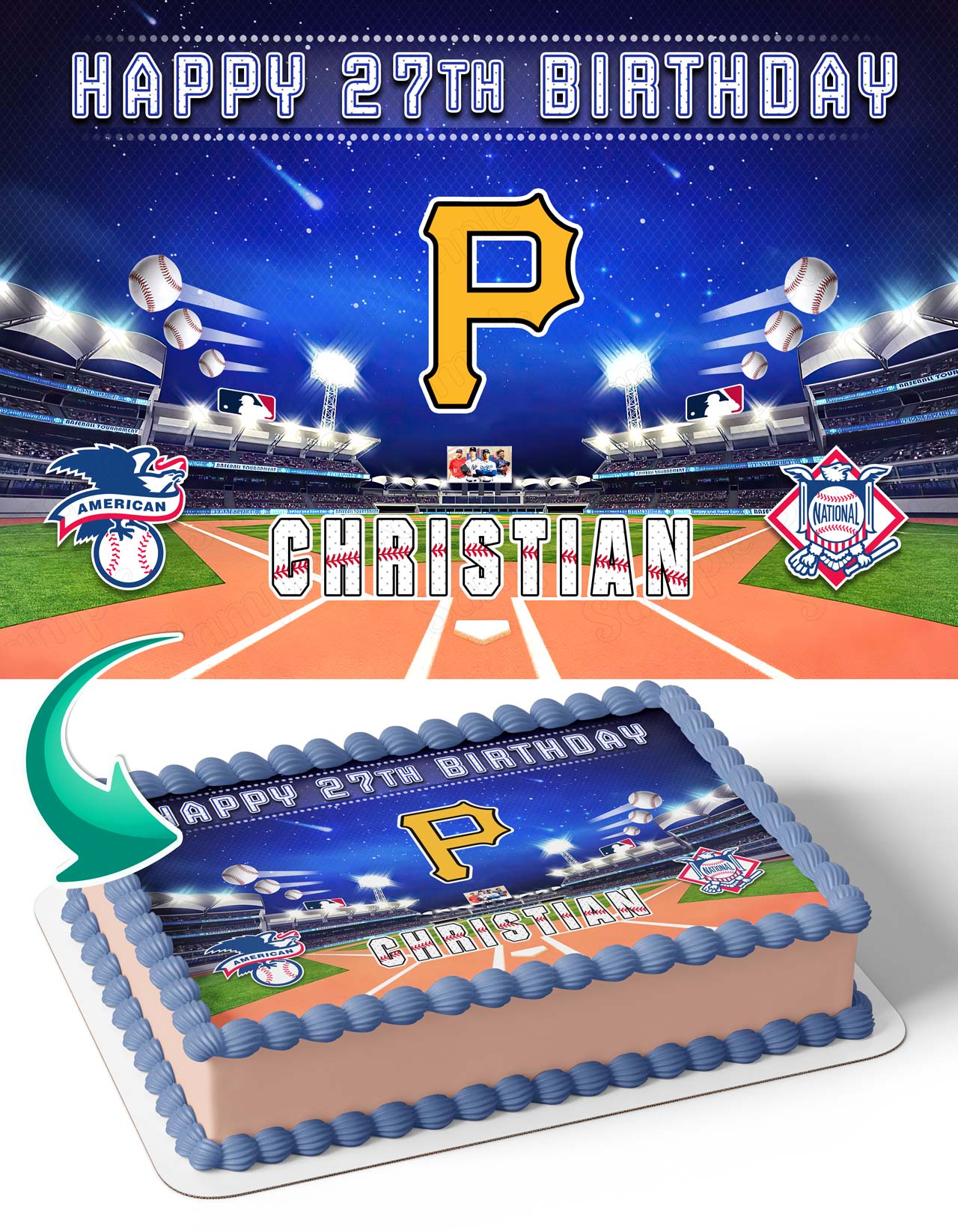 Pittsburgh Pirates Baseball Edible Cake Topper