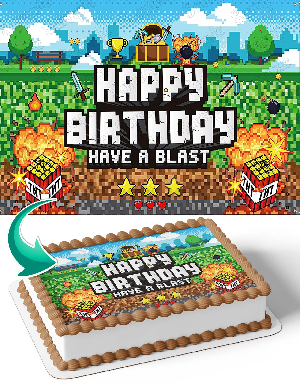 Pixel Mine Blocks Pixel Craft Blocks Build MC Edible Cake Topper