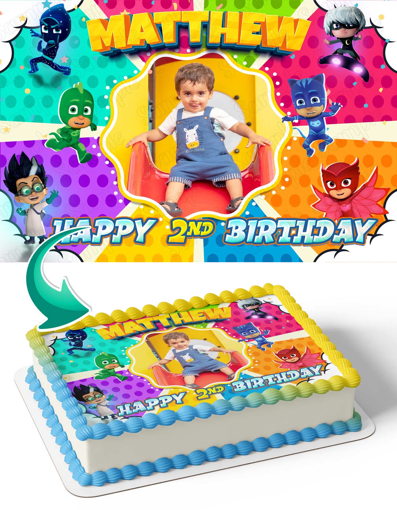 PJ Masks Super Heroes Photo Frame – Birthday Image - Personalized Edible Cake Topper | Custom Icing Sheet | Birthday Cake Decoration