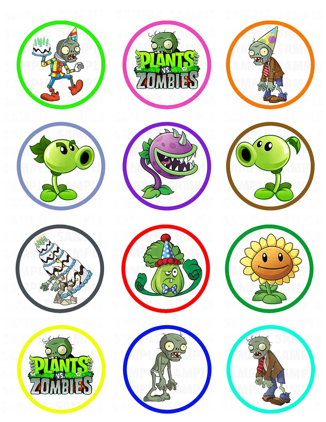 Plants Vs Zombies Edible Cupcake Toppers – Round Icing Sheet Birt - Edible Cake Topper | Icing Sheet | Birthday Cake Decoration