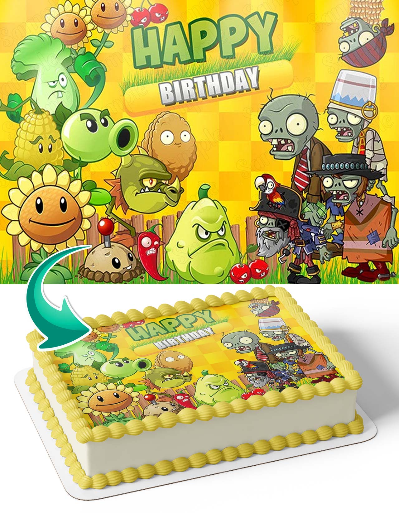 Plants Vs Zombies Kids Game Edible Cake Topper
