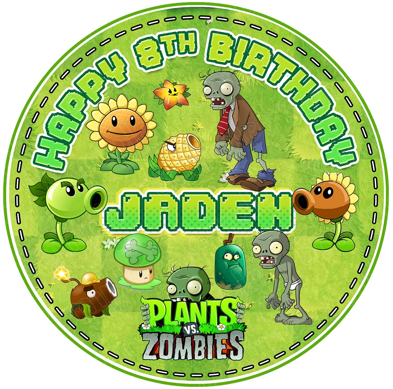 Plants and Zombies Kids Game BDK Round – Icing Sheet Birthday - Personalized Edible Cake Topper | Custom Icing Sheet | Birthday Cake Decoration