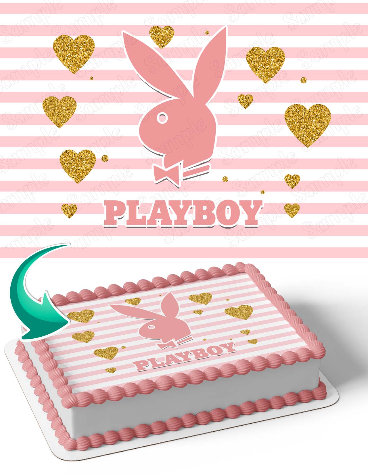 Playboy Hearts Rose Gold Edible Cake Topper