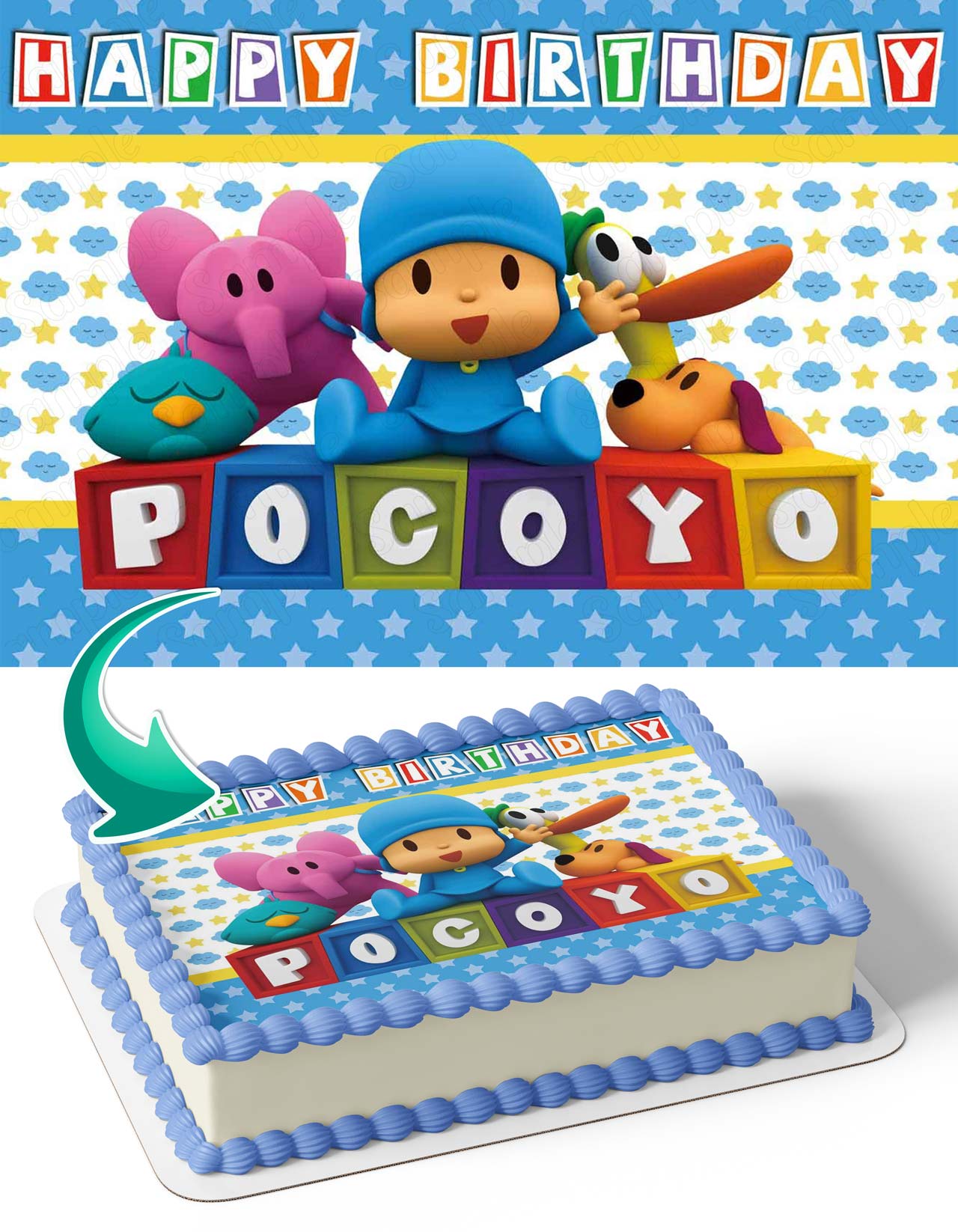 Pocoyo Friends Kids Edible Cake Topper