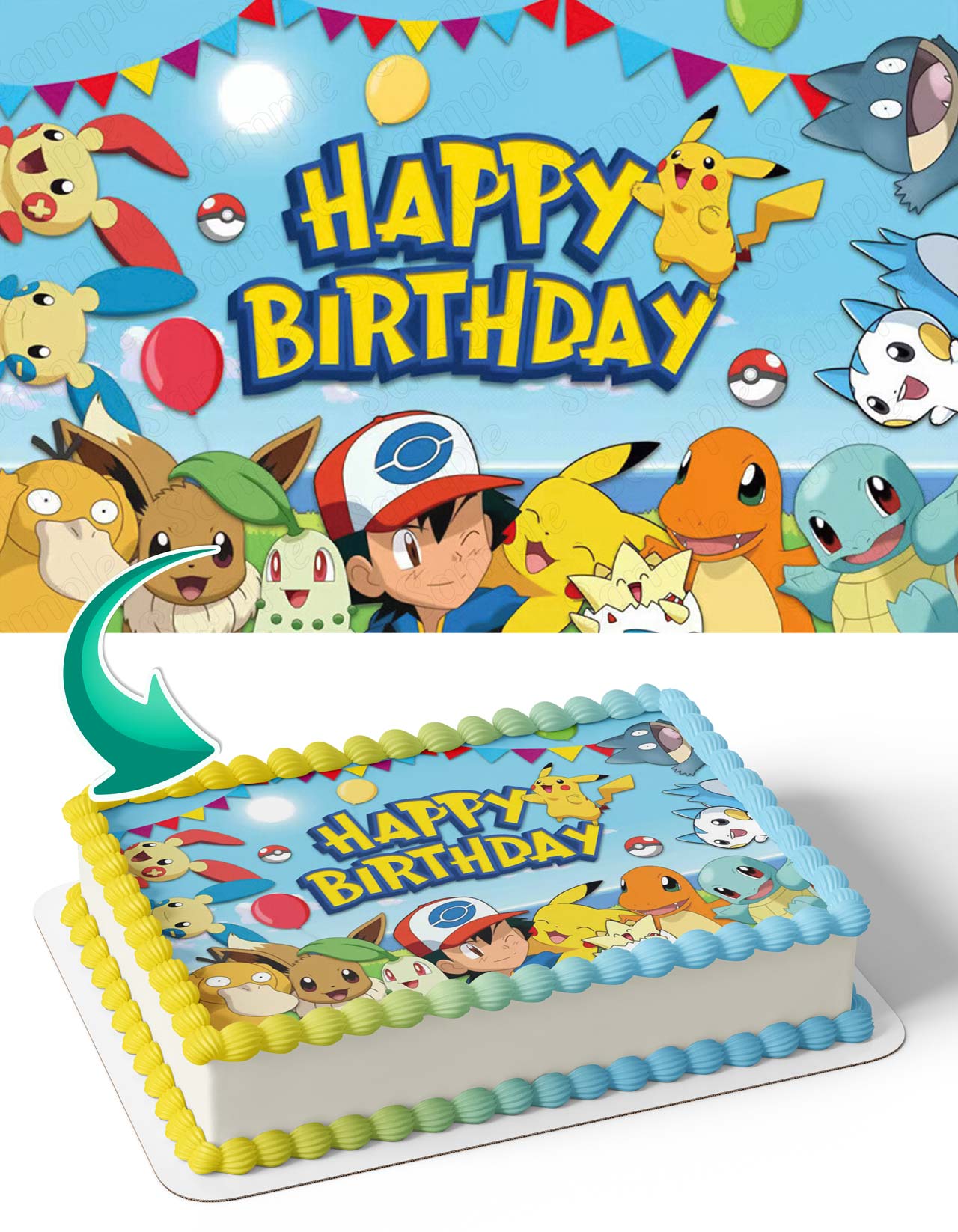 Pokekids Anime Cards Ash Pikachu Edible Cake Topper