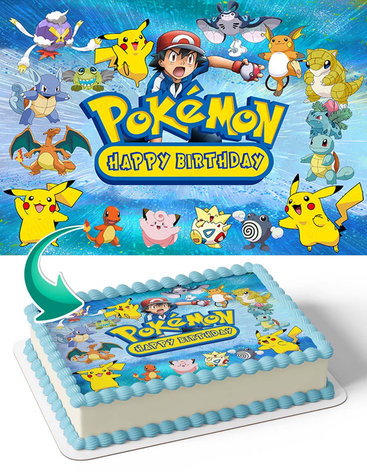 Pokekids Ash Pikachu Kids Cartoon Edible Cake Topper