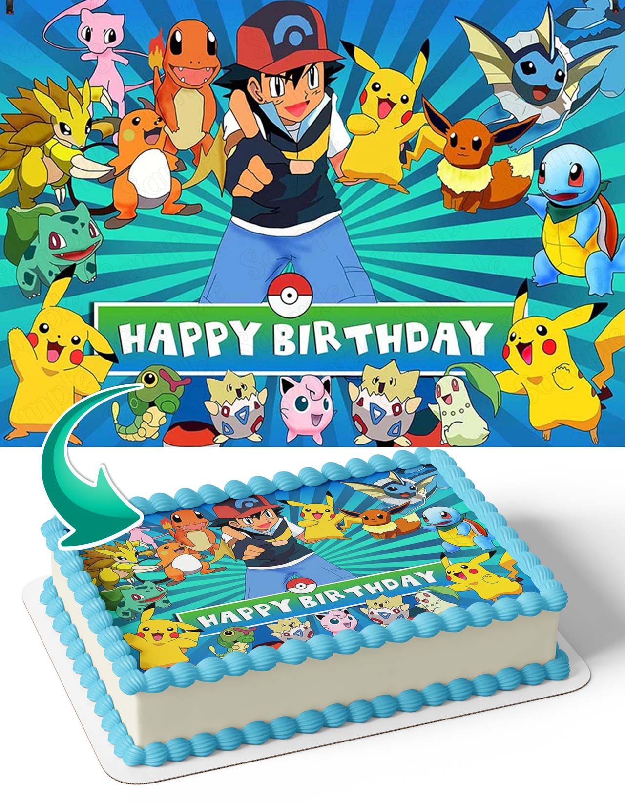 Pokekids Ash Pikachu Kids Fans Edible Cake Topper