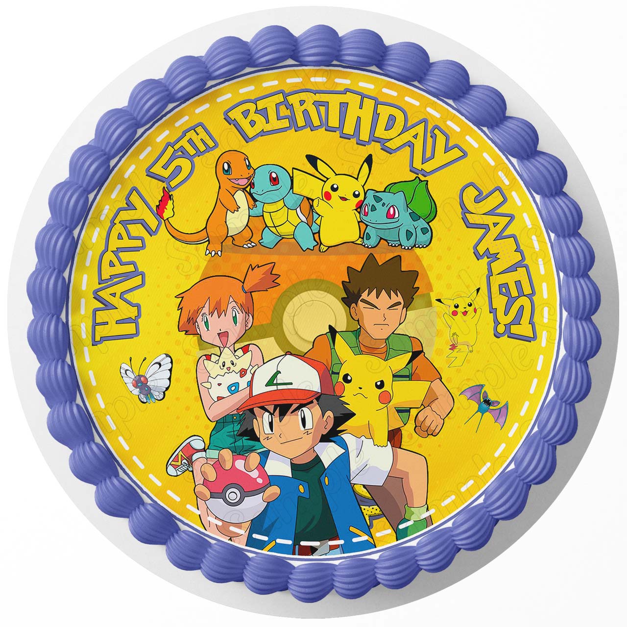 PokeFun Ash PokeBall Pikachu Round – Icing Sheet Birthday - Personalized Edible Cake Topper | Custom Icing Sheet | Birthday Cake Decoration