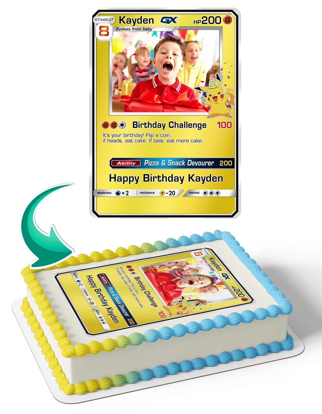 Poke Fan Kids Cartoon Card Happy Birthday Photo Frame – Birthday - Personalized Edible Cake Topper | Custom Icing Sheet | Birthday Cake Decoration
