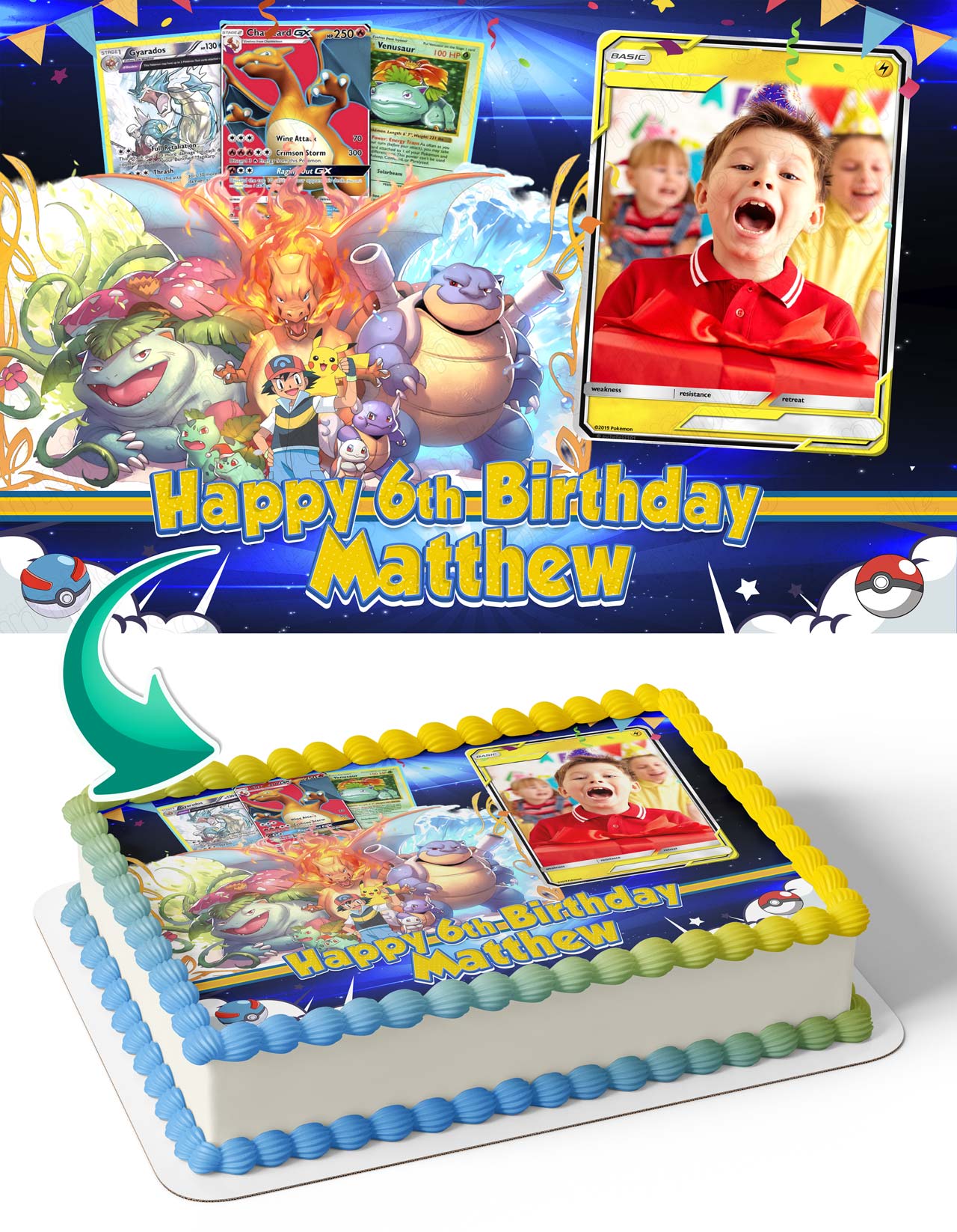 Pokekids Cards Photo Frame – Birthday Image - Personalized Edible Cake Topper | Custom Icing Sheet | Birthday Cake Decoration | Photo Cake Image