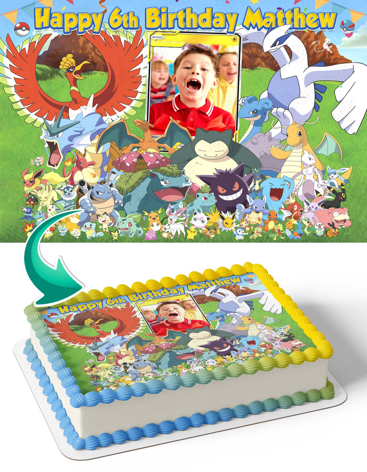 Poke Ball Kids Photo Frame – Birthday Image - Personalized Edible Cake Topper | Custom Icing Sheet | Birthday Cake Decoration | Photo Cake Image