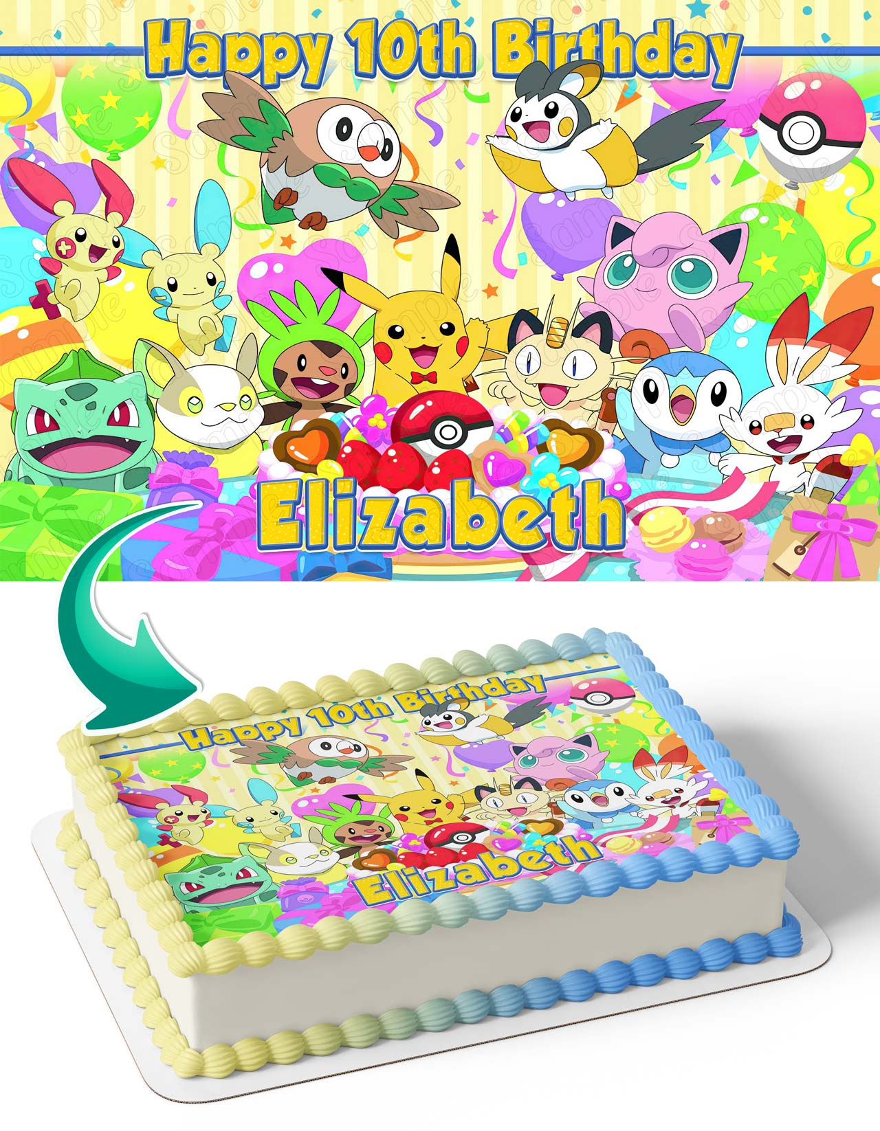 Pokekids Party Celebration Background Edible Cake Topper