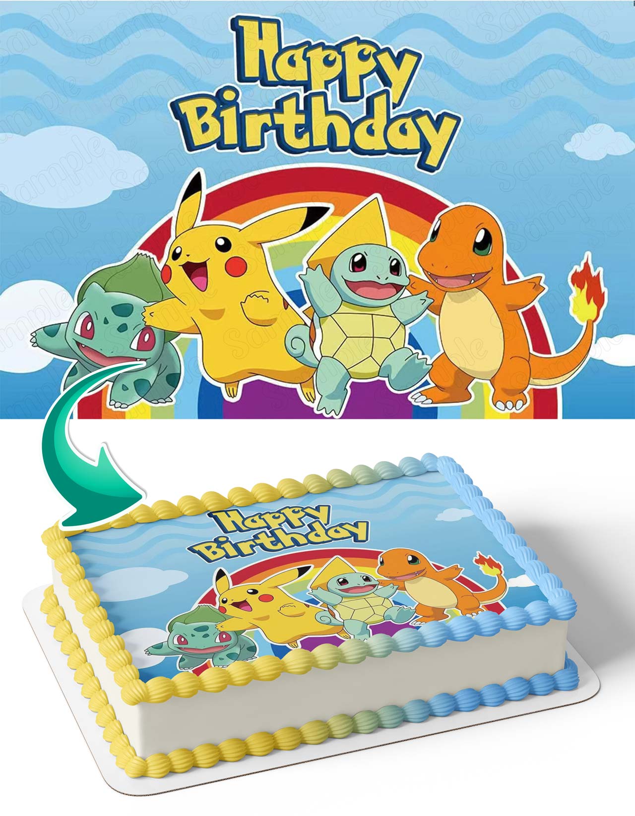 Pokekids Pikachu Charmander Bulbasaur Squirtle Edible Cake Topper