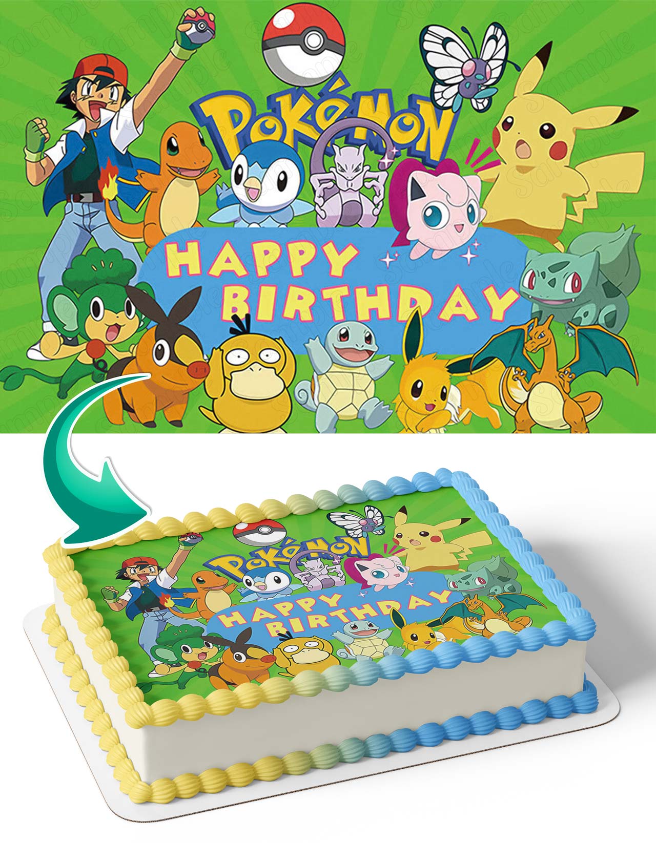 Pokekids Pokeball Anime Cards GB Edible Cake Topper