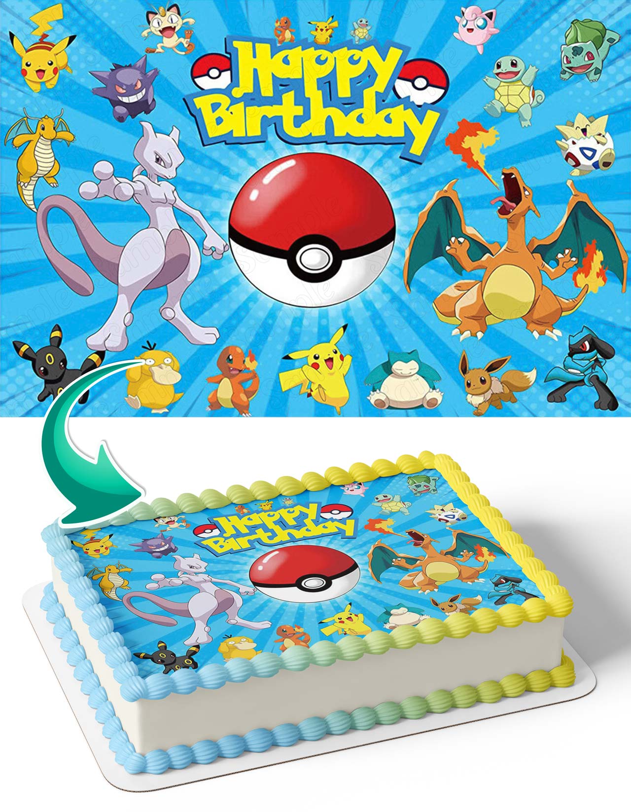Pokekids Pokeball Anime Cards YB Edible Cake Topper