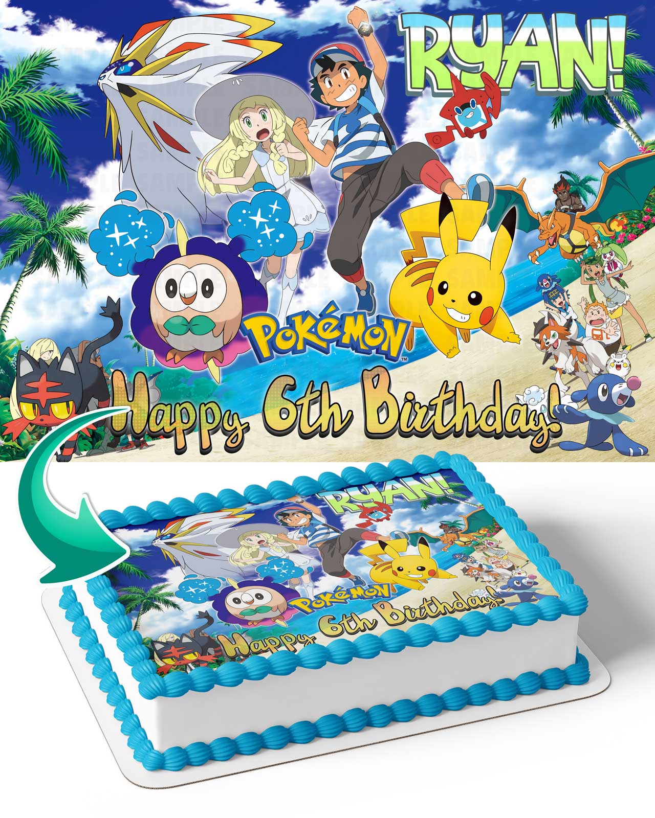 Pokekids sun and moon starter Edible Cake Topper