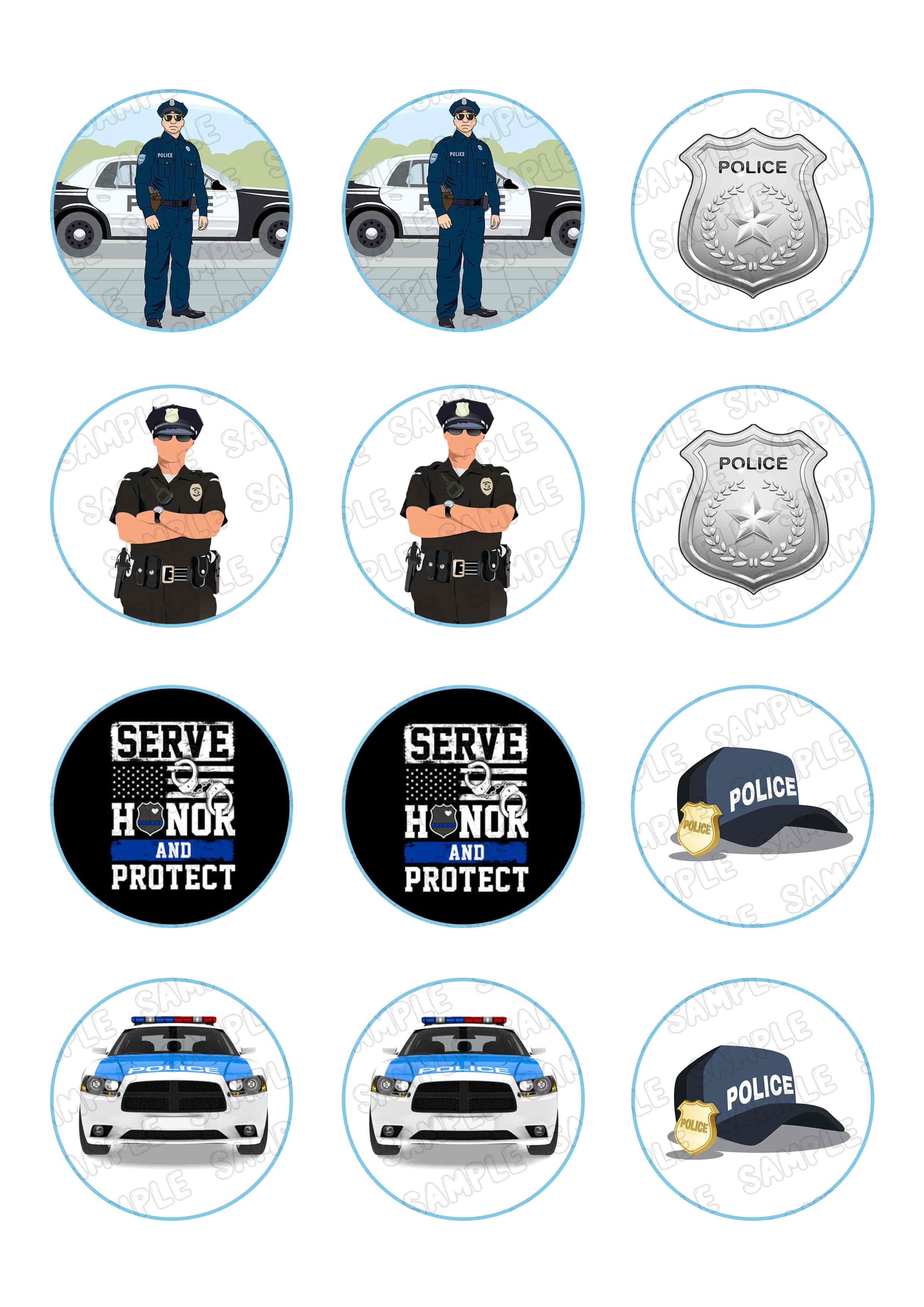 Police Edible Cupcake Toppers – Round Icing Sheet Birthday Party - Edible Cake Topper | Icing Sheet | Birthday Cake Decoration