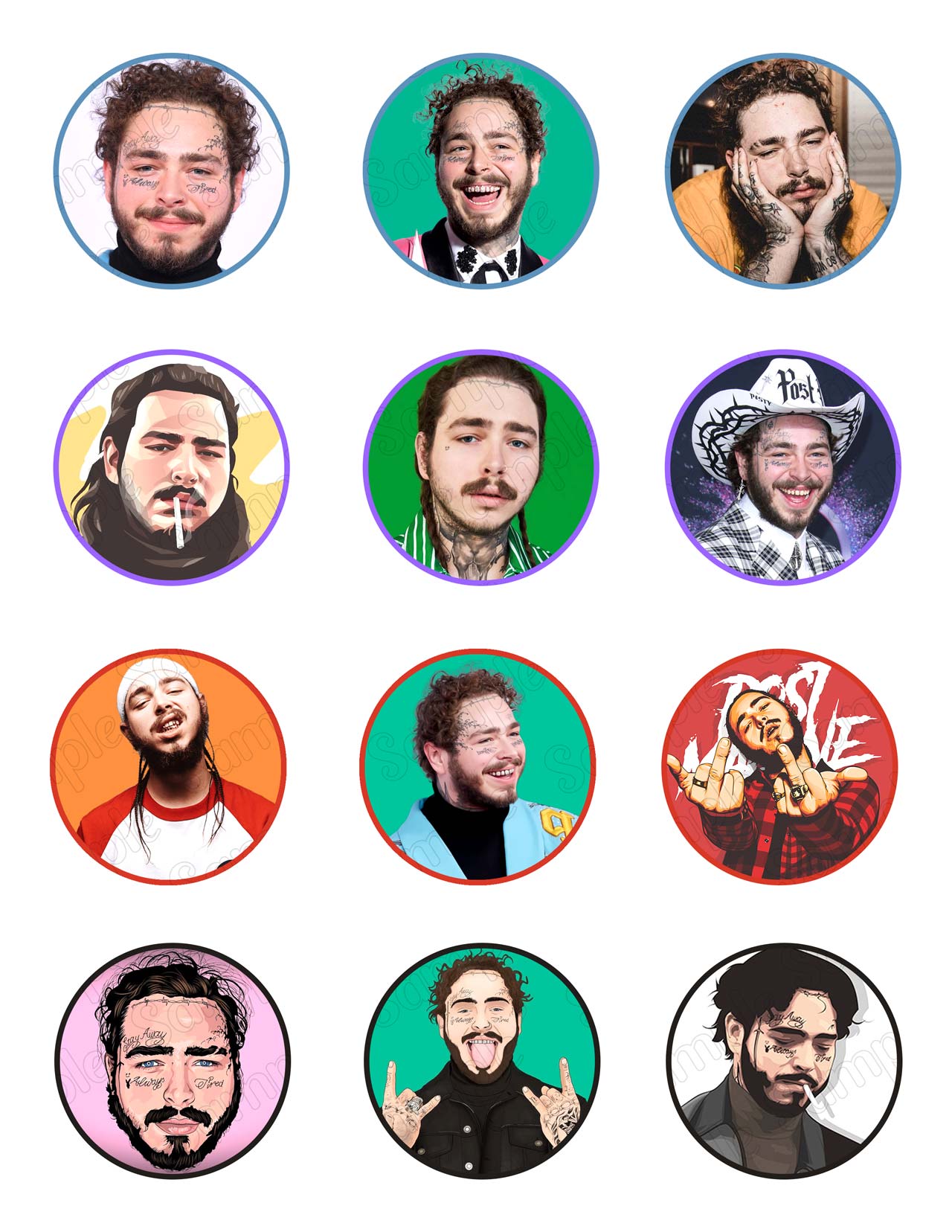 Post Malone Edible Cupcake Toppers – Round Icing Sheet Birthday P - Edible Cake Topper | Icing Sheet | Birthday Cake Decoration