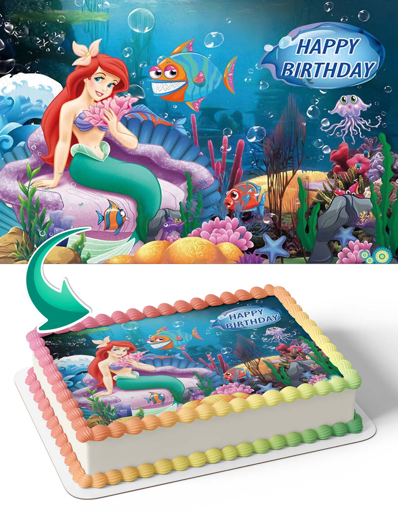 Princess Ariel The Little Mermaid Coral Edible Cake Topper