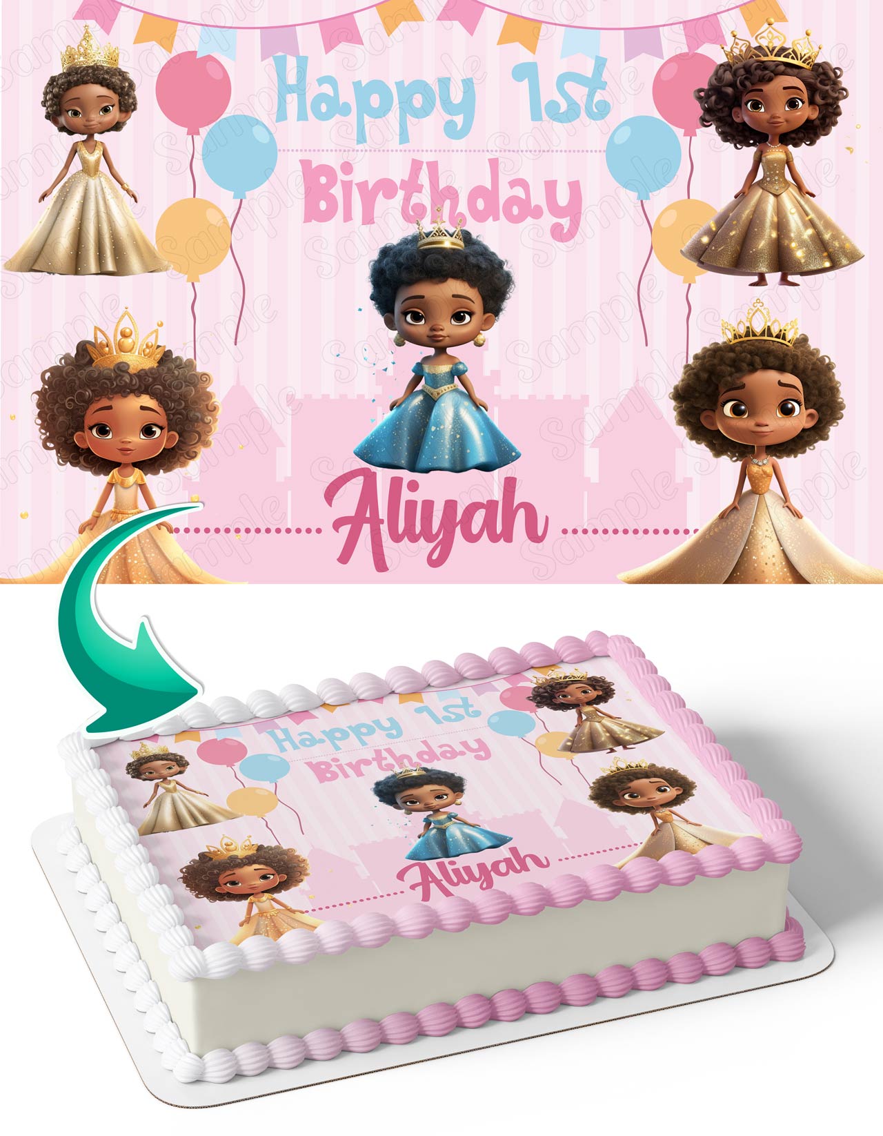 Princess Black Afro American Cute Girls Edible Cake Topper