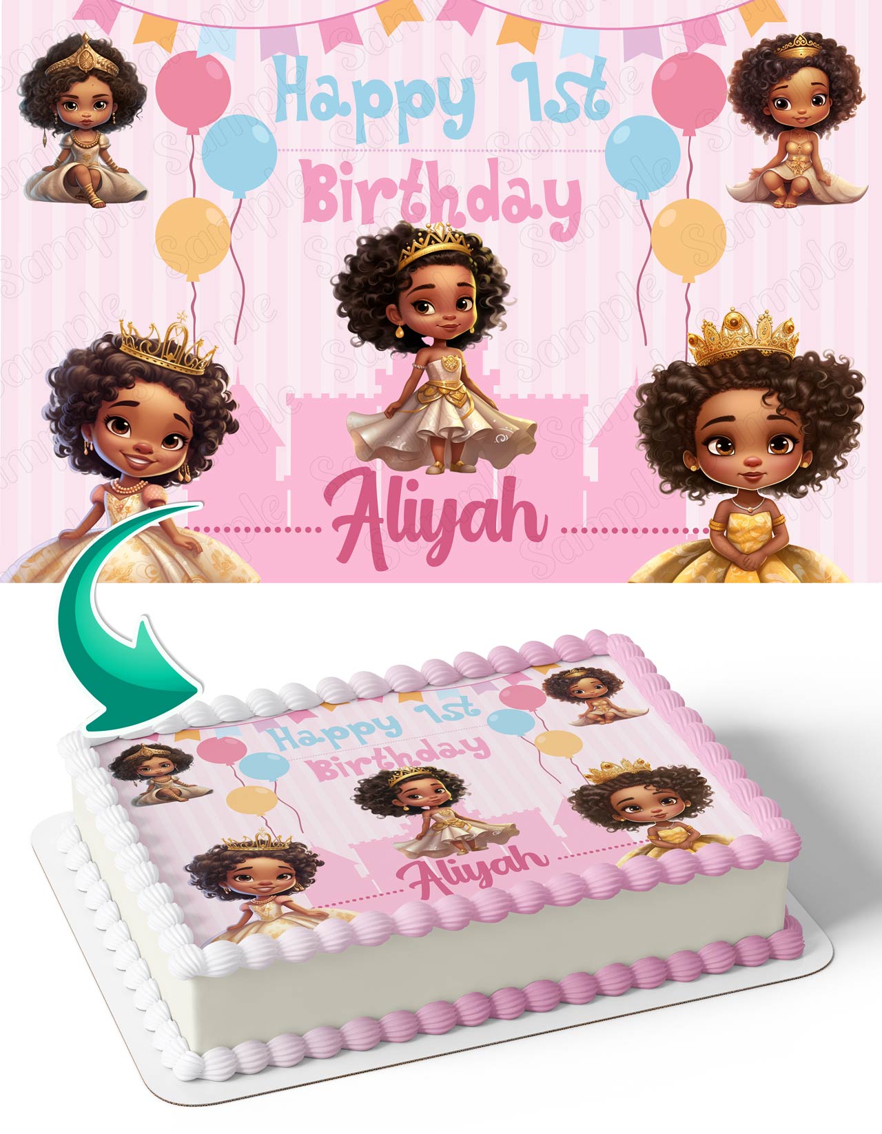 Princess Black Afro American Cute Girls PR Edible Cake Topper