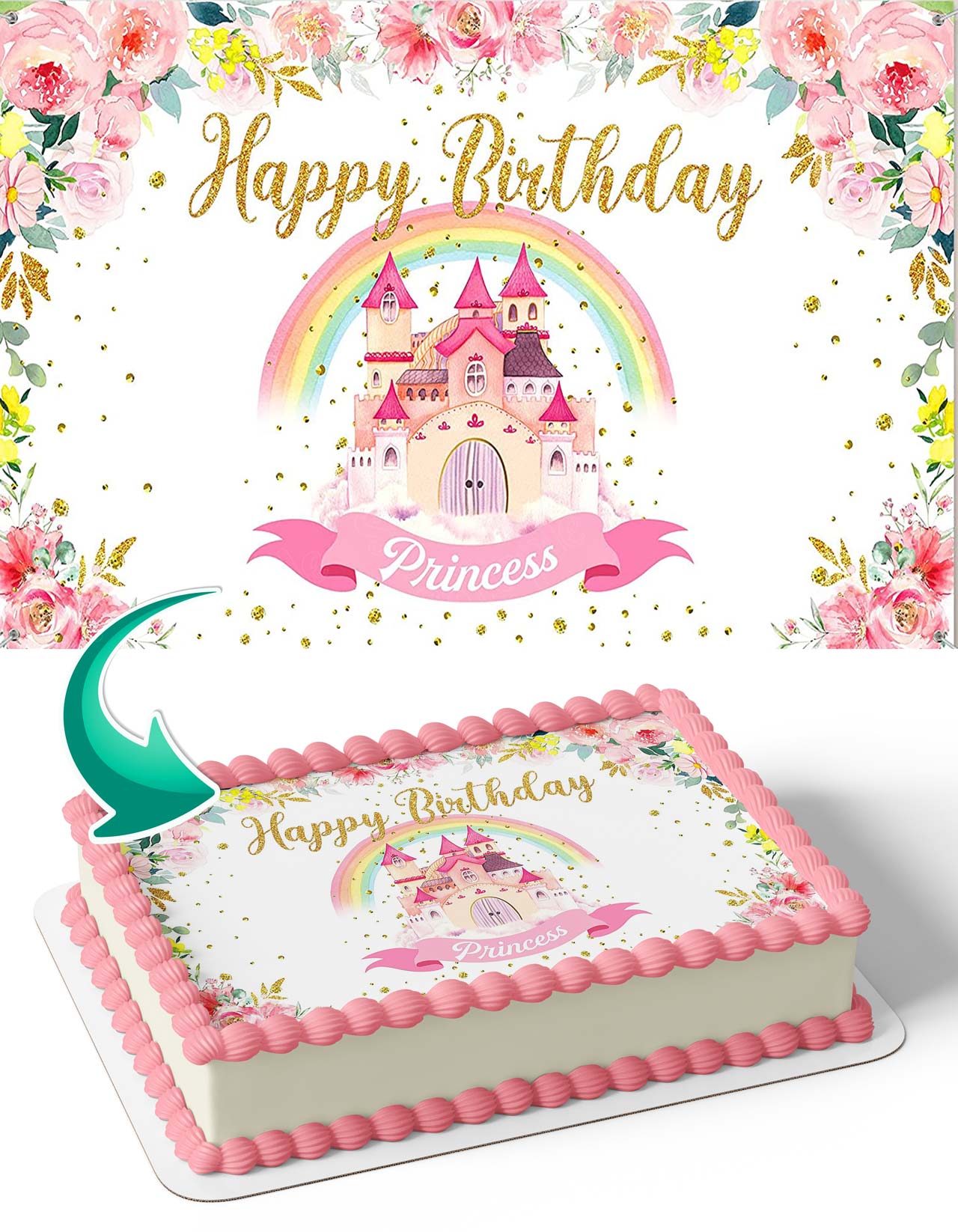 Princess Castle Girl Edible Cake Topper