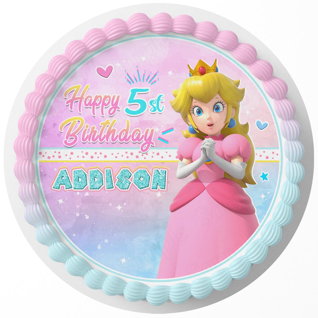 Princess Peach Pink Round – Icing Sheet Birthday - Personalized Edible Cake Topper | Custom Icing Sheet | Birthday Cake Decoration