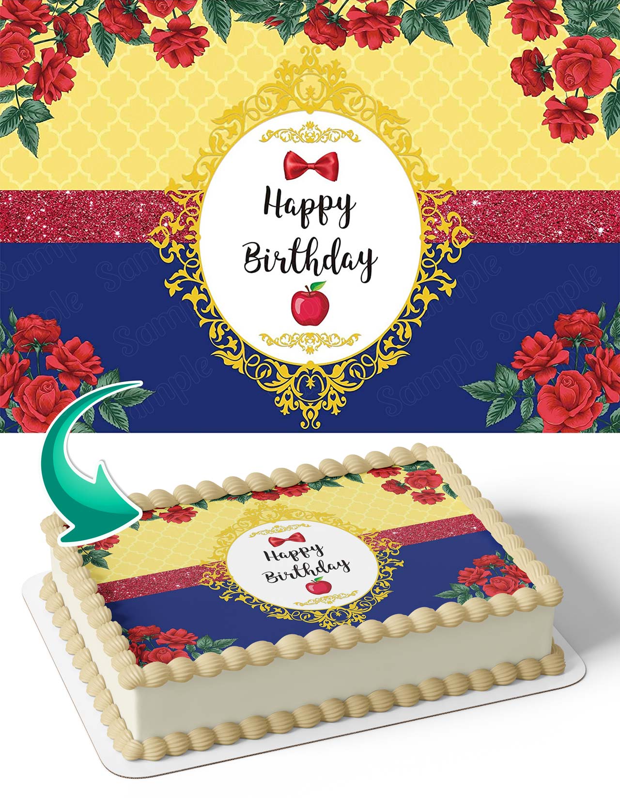 Princess Snow White Apple Red Roses Edible Cake Topper