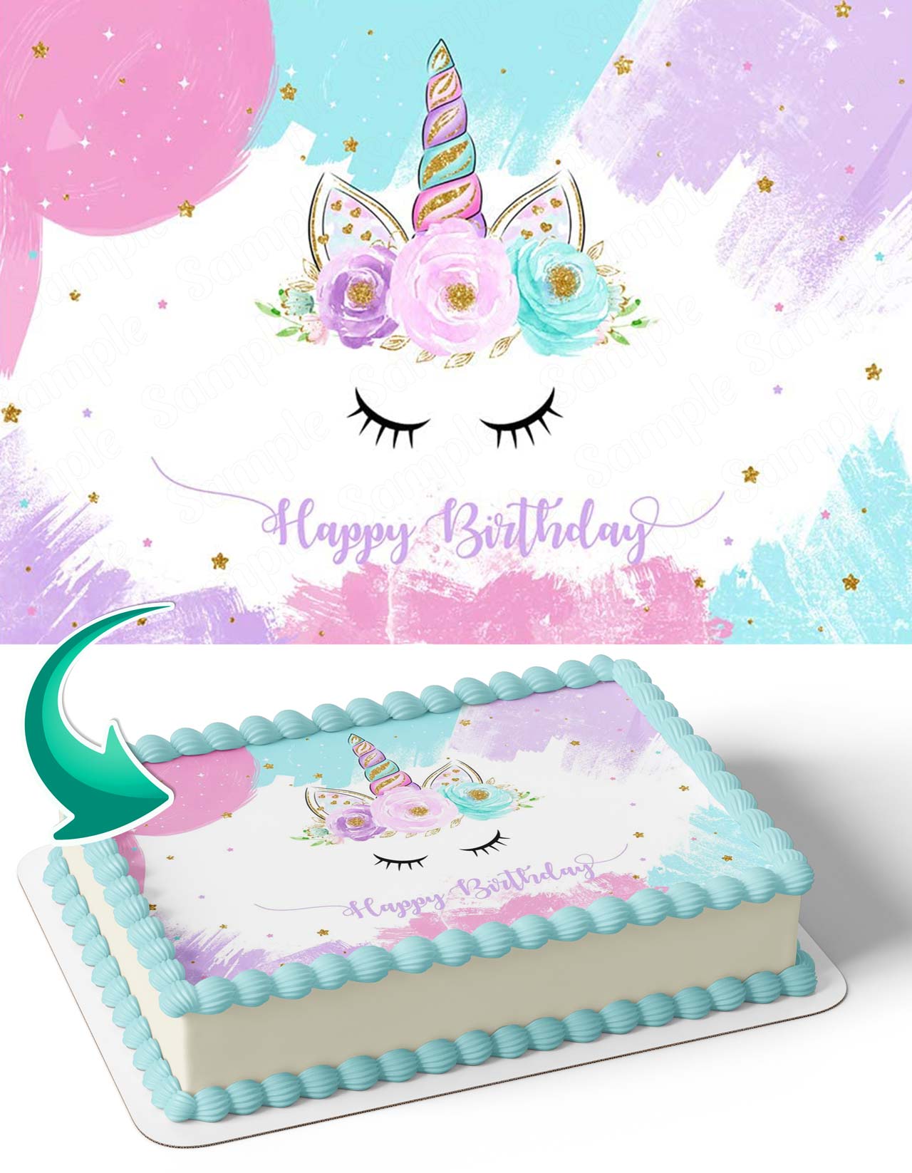 Princess Unicorn Birthday Beauty Cute Edible Cake Topper