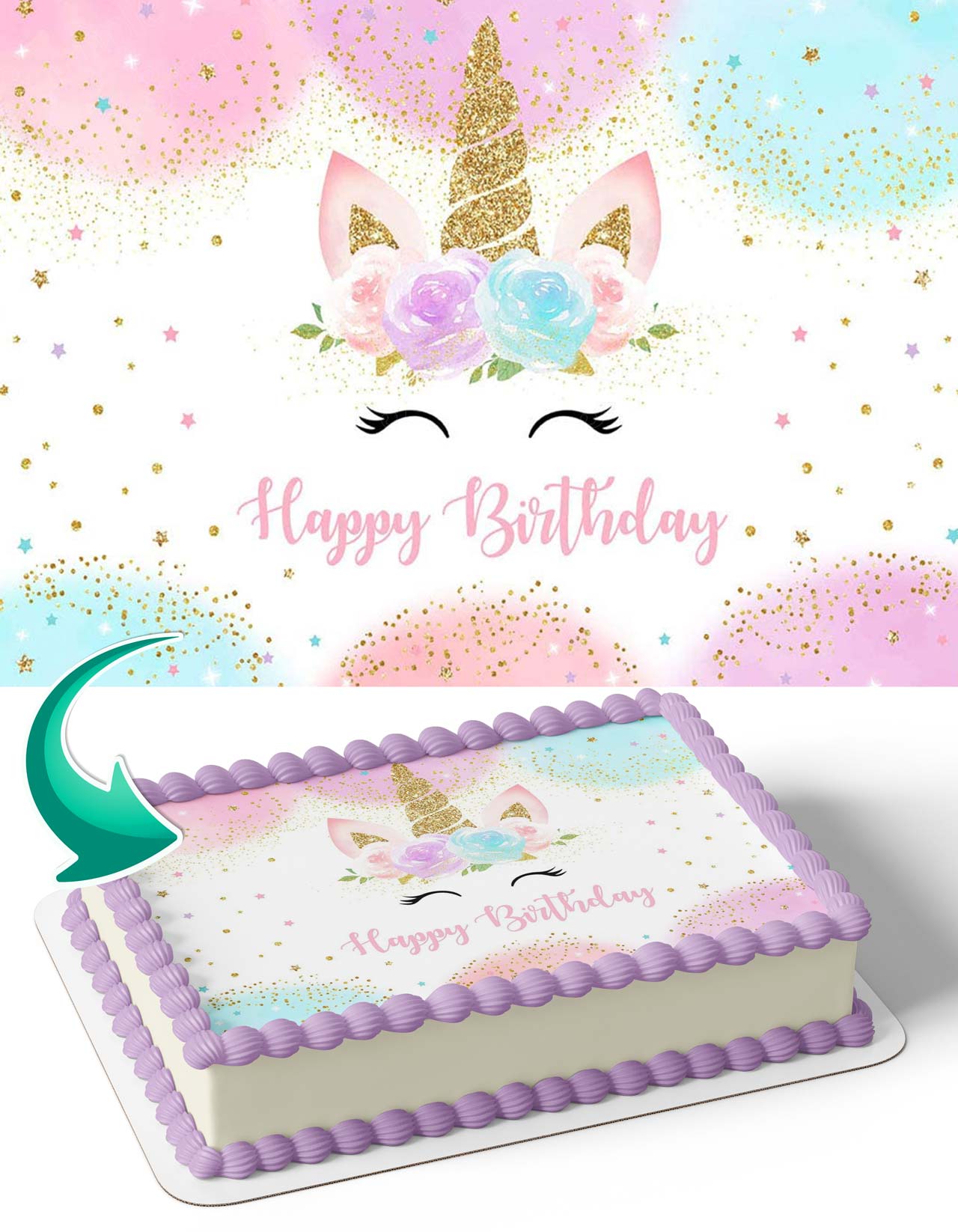 Princess Unicorn Birthday Beauty Girl JH Edible Cake Topper