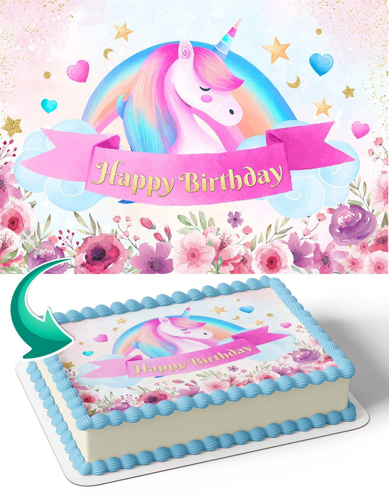 Princess Unicorn Birthday Pink Girl Edible Cake Topper